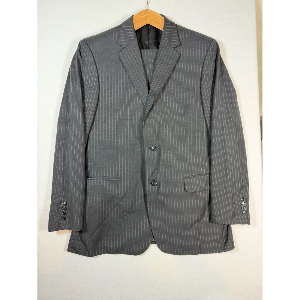 Andrew Fezza slick 2-pc Suit Mens 2 Button Jacket  Pants 44L charcoal pinstripe